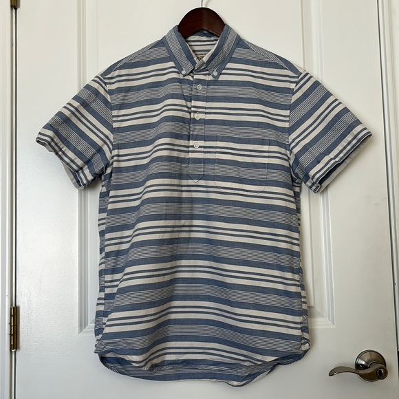 J. Crew Half Button Shirt S in White/Blue, Men's - Picture 1 of 2